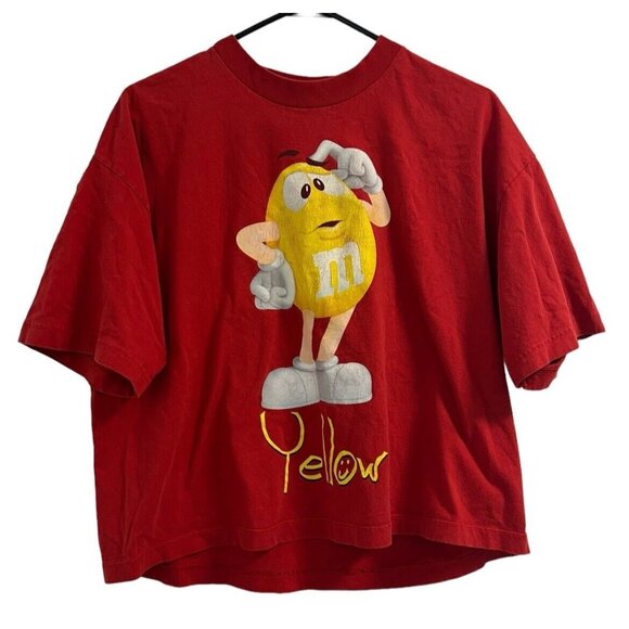 VINTAGE M&Ms Yellow T Shirt Size L/XL Short Sleeve Graphic‎ Red  90s Y2K - Picture 1 of 12